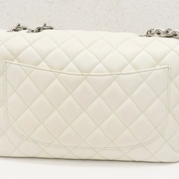 Chanel White Vintage Classic Single Flap Bag Quilted Caviar Jumbo - Picture 5 of 14